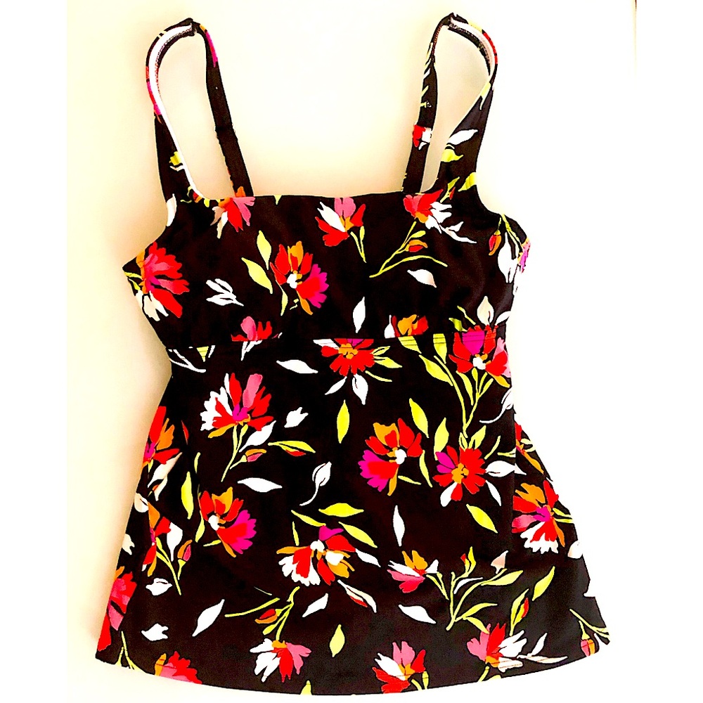 Land’s End Black Crimson Floral Tankini size 2 NWT